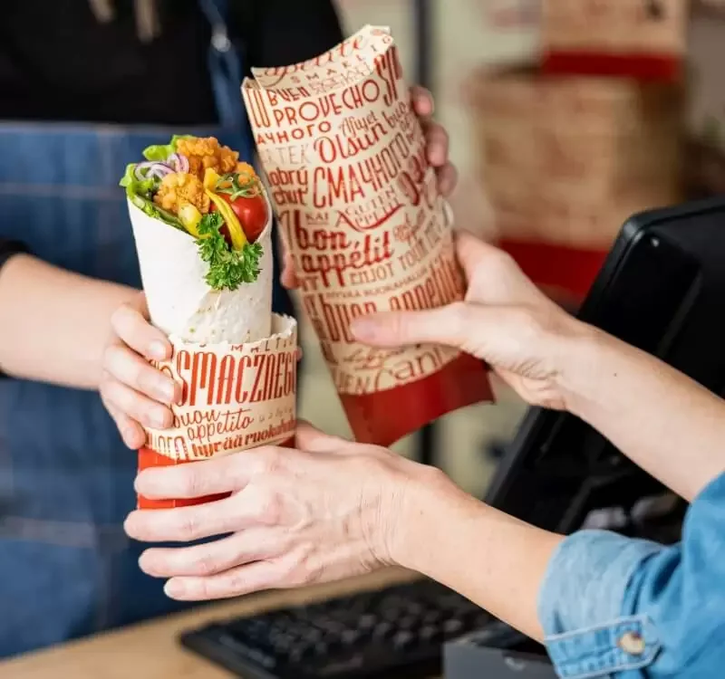 Custom Private Logo Size And Pattern Kraft Paper Pillow Box For Wrapped Chicken Roll With Lower Price