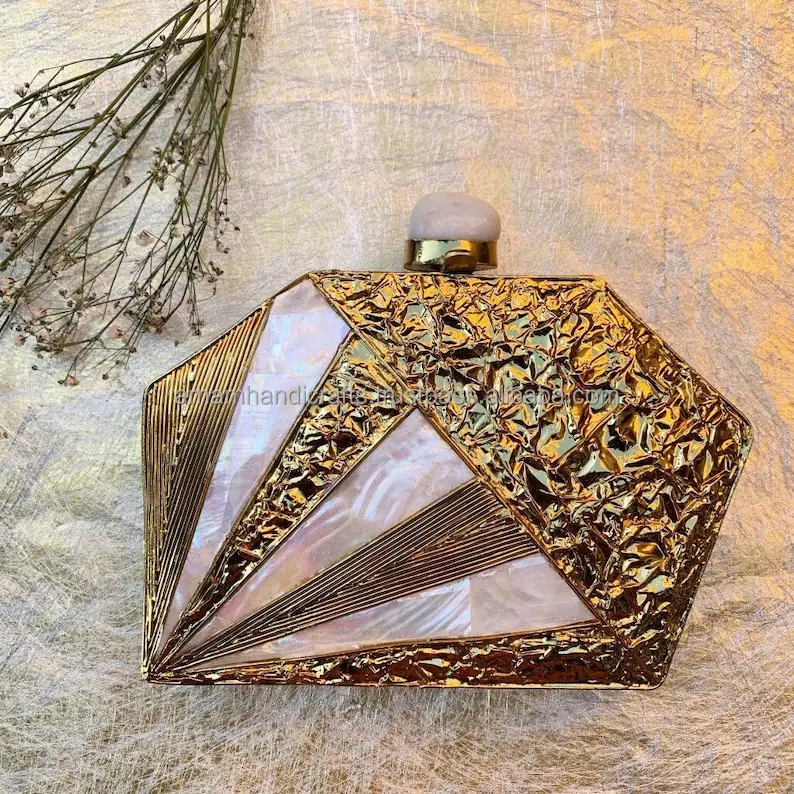 Mother of Pearl Evening Bag Lady Clutch Metal Hot Sale Wedding Light Handbag Handmade Fashionable bag low price by LUXURY CRAFTS
