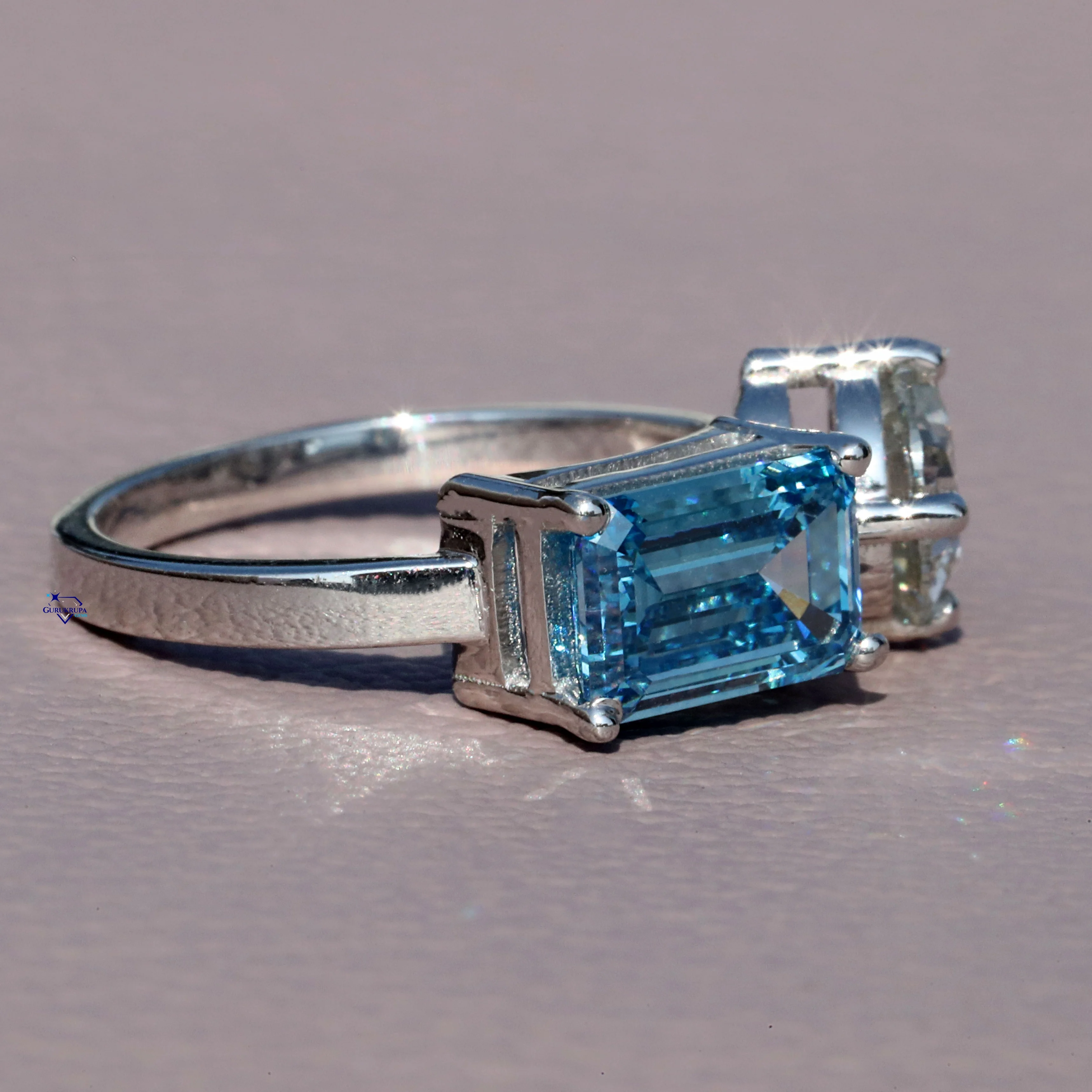 925 Sterling Silver Womens Solitaire Ring with Two Tone Emerald Cut Moissanite Diamonds Elegant Wedding Showcase
