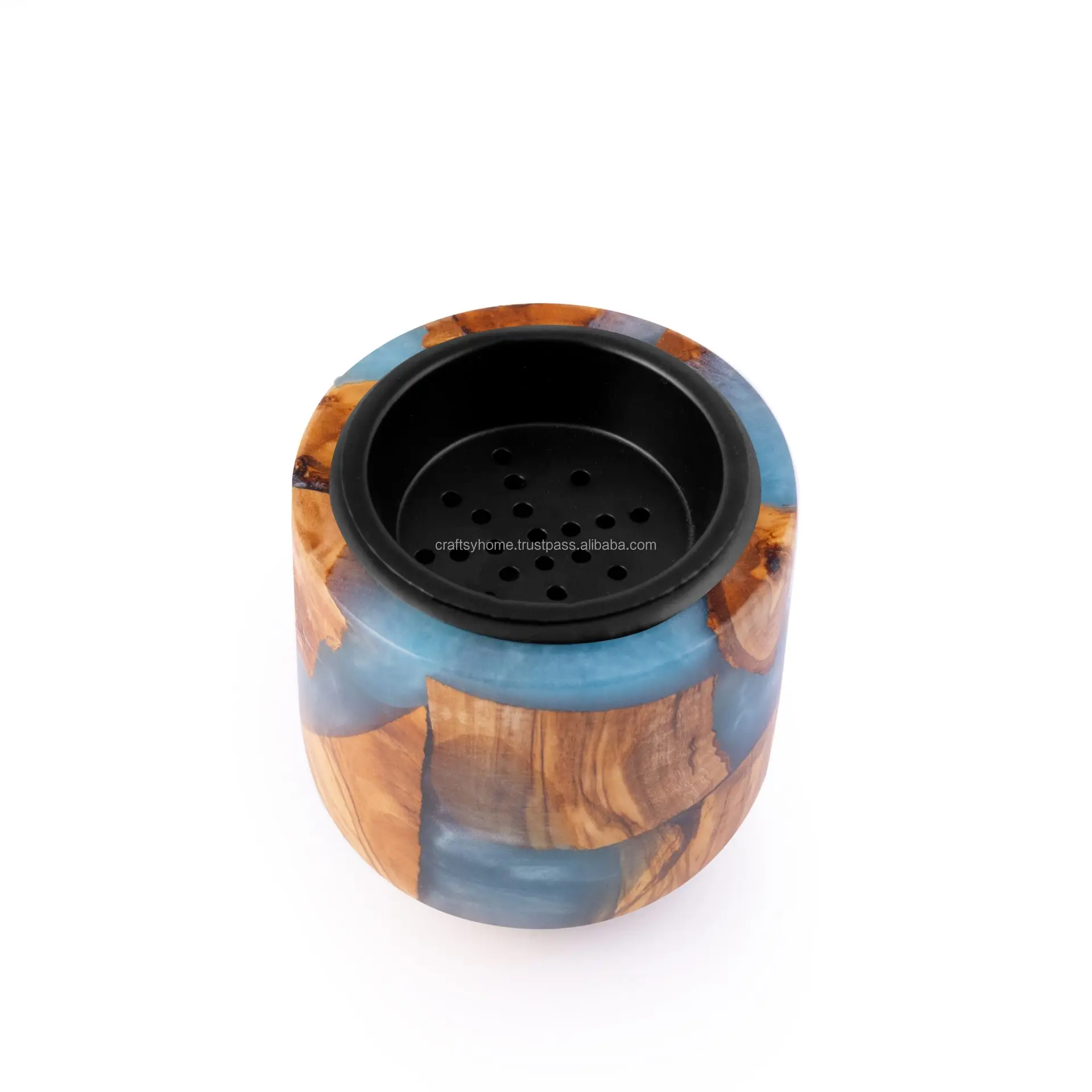 Hot Sale Sky Blue & Wood Resin Bakhoor Burner Mini Bukhoor Burner Wood For Wedding Gift Incense Burner Bakhoor by Craftsy Home