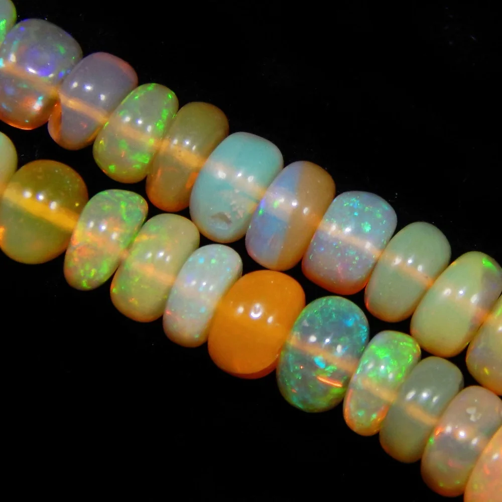 Natural Gemstone Ethiopian Opal Plain Rondelle Loose Beads For Making Bracelet And Jewellery
