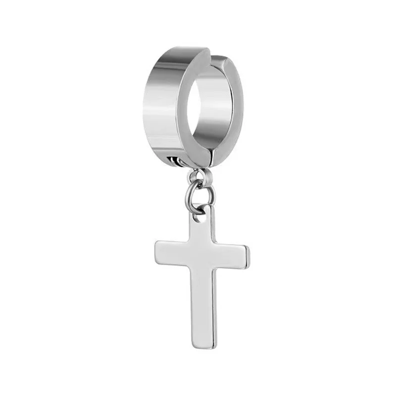 Stainless steel cross without ear holes for men Without Pierced Ear Clip hip hop punk Titanium Ear rings