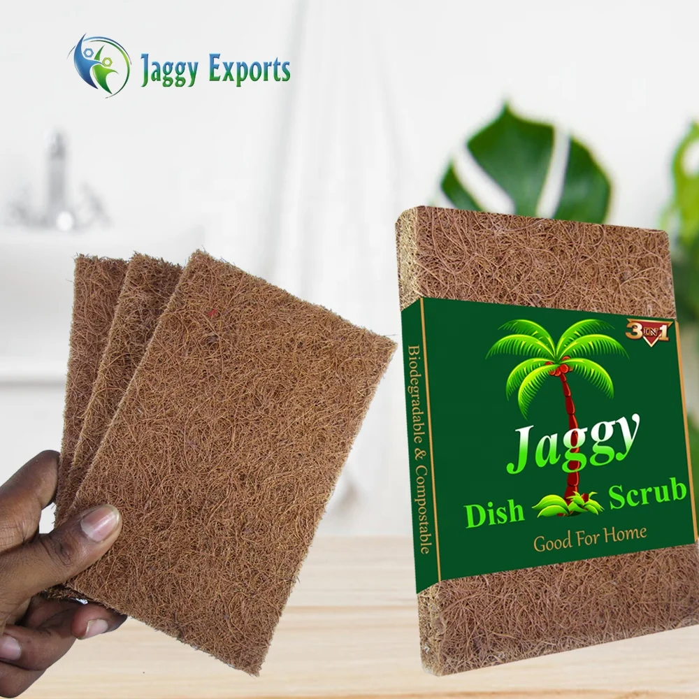 Natural eco friendly compostable biodegradable coconut kitchen scrubber fiber jaggy scrub pad cheap price