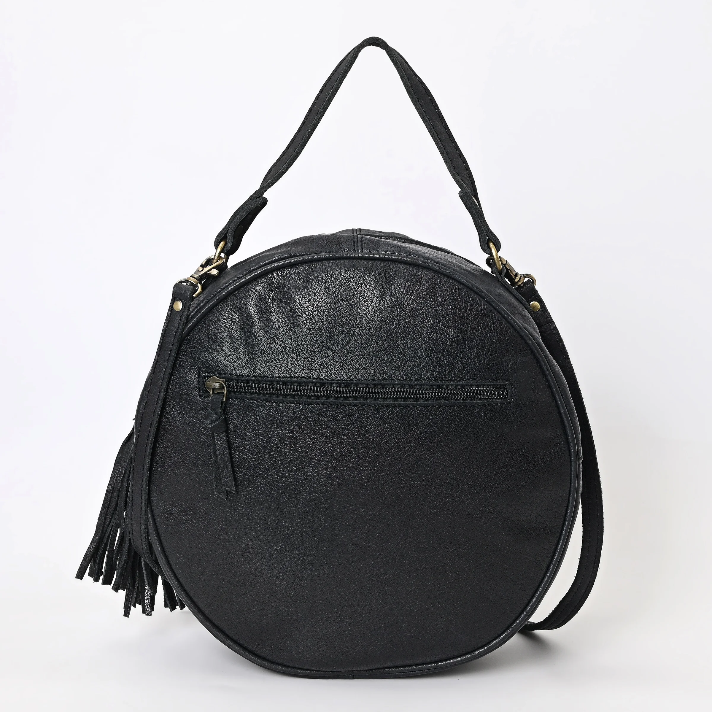 Best Quality  leather round Canteen Bags with Sunflower and Lily Painted shoulder bag genuine leather handbag for women