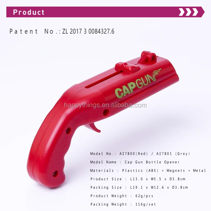 Custom Logo Capgun Opener Low MOQ Plastic Bottle Gun Opener