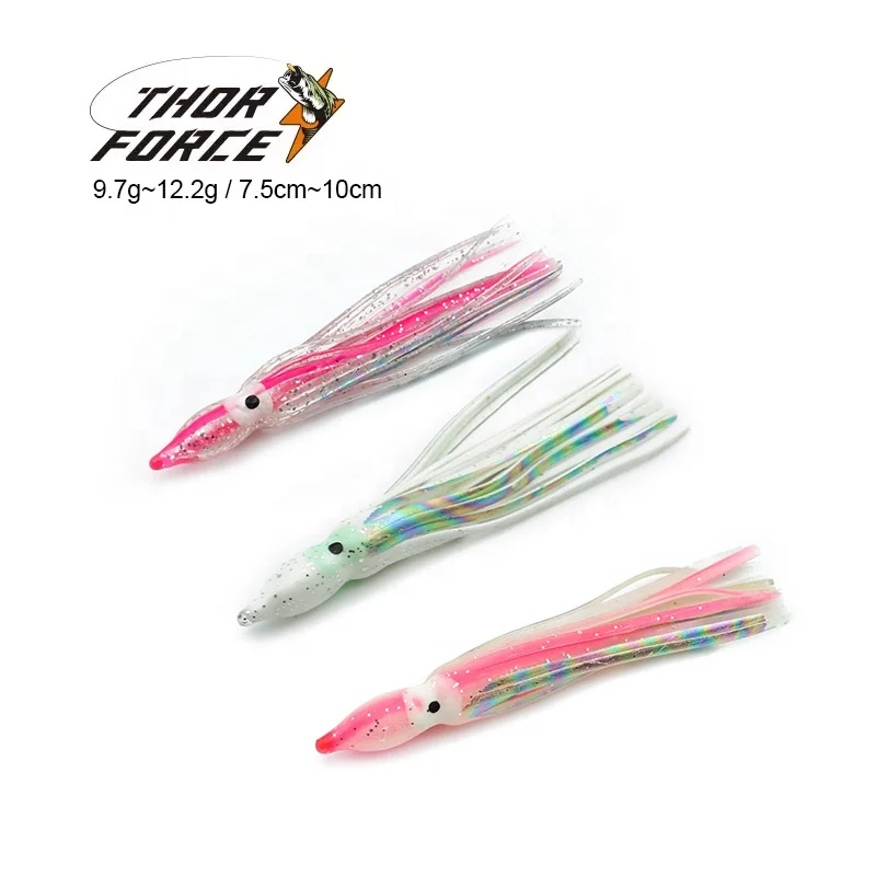 THOR FORCE Soft Lure High Quality Luminous 5pcs Packing Trolling Skirt Sea Fishing Glowing Squid Skirt Octopus Fishing Lures