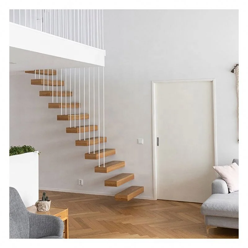 Alucasa Wooden Glass Prefabricated Stairs Straight Metal Oak Wood Indoor Staircases