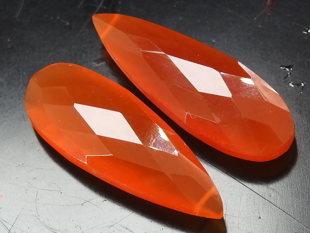 Fanta Orange Chalcedony Faceted Long Teardrop Loose Stone Drop Wholesaler Supplies New Arrival 30X10MM