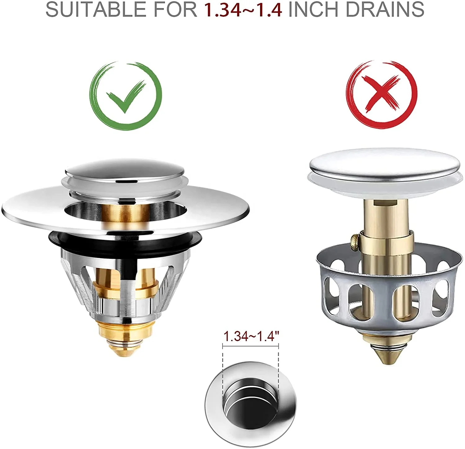 Gagal Upgrade Stainless Steel Bathroom Sink Stopper Anti-Clogging Basin Drain Stopper with Filter Basket Pop-up Plug