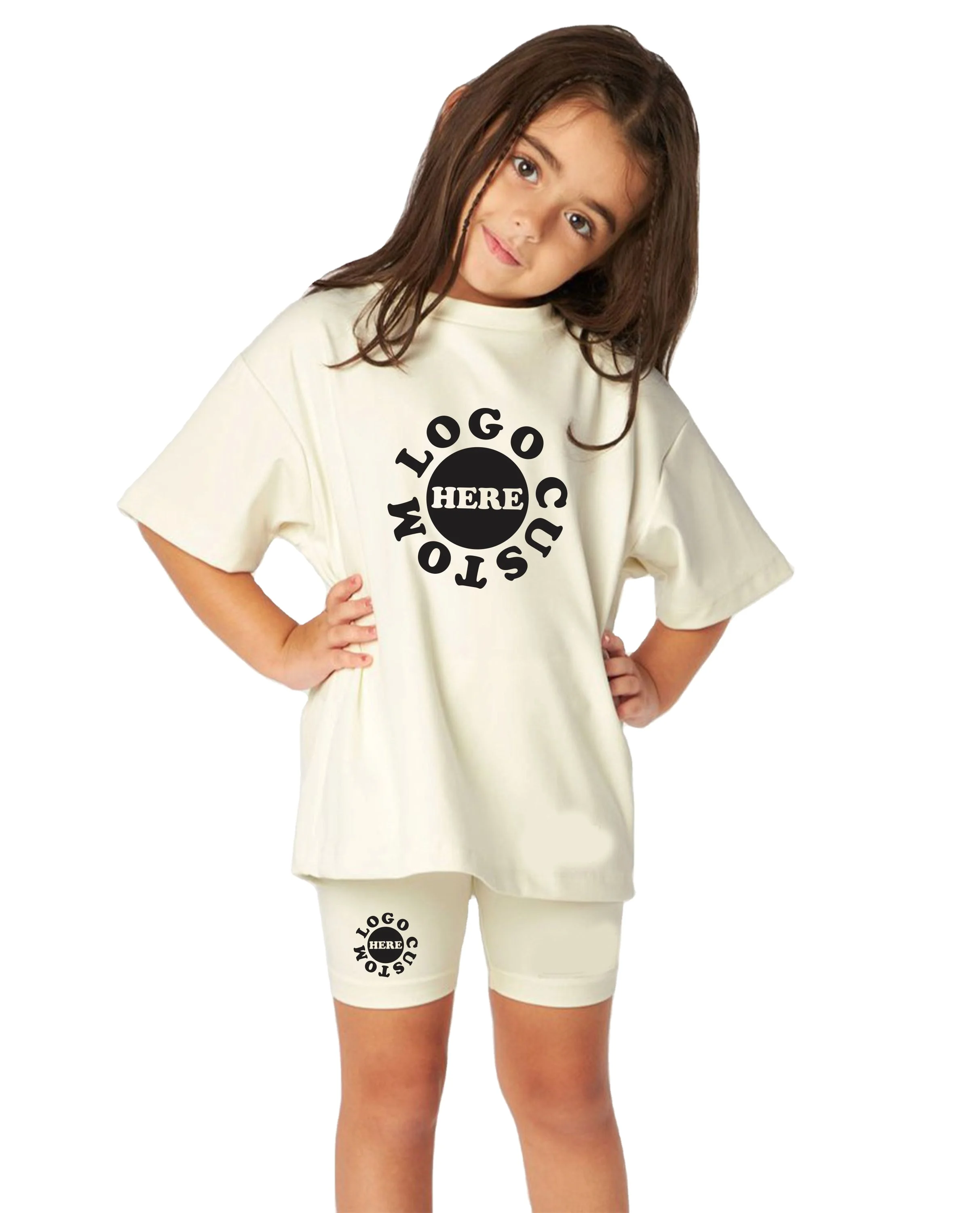 Hot Summer 2 Piece Oversized Tshirt With Biker Shorts Baby Girls Workout Wear Girls Home Shorts Set With Your Own Design