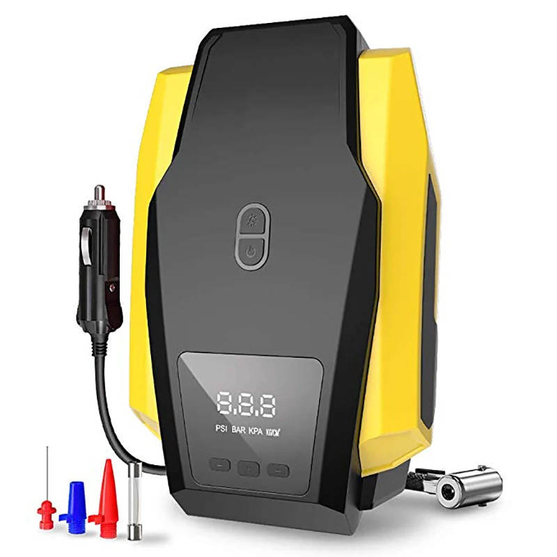 YJ New Portable Handheld with battery version 120W lighting digital display auto stop car air compressor
