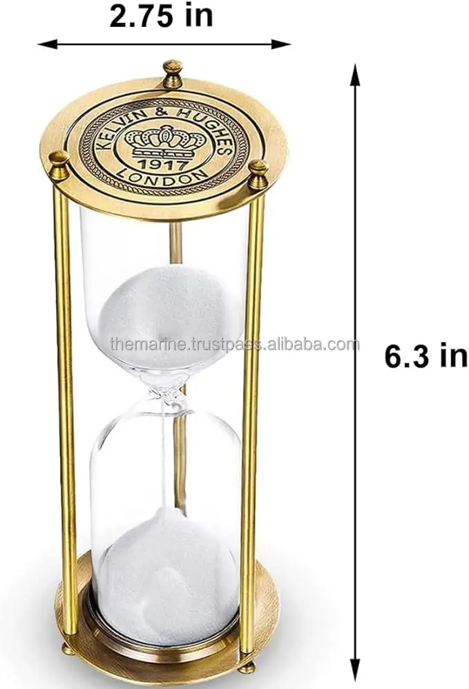 Wholesale 5 Inch Antique Brass Hourglass 2 Minute White Sand Glass Timer Handcrafted Engraved Plated Decorative Gift Home