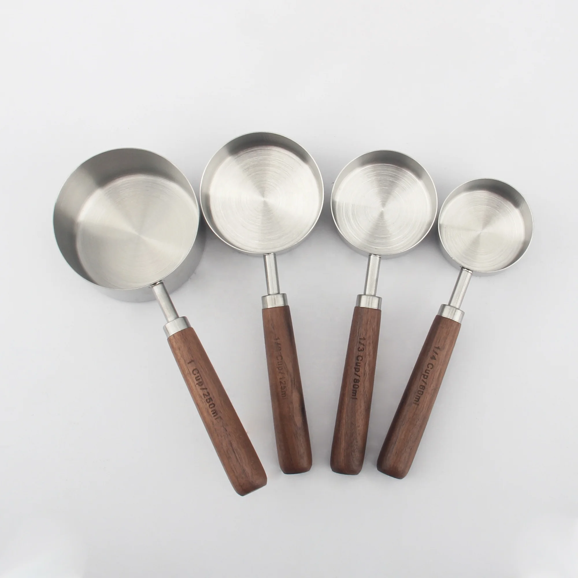 Kitchen High Quality Measure Stainless Steel Measuring Cups and Spoons Set With Wooden Handle