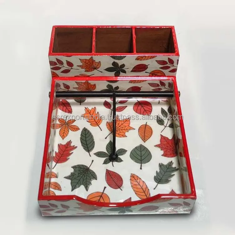 Metal Wood Desk Organizer Compartments Office Desktop Accessories-Mesh Pen Holder Mobile Holder Top Table Items Office Suppliers