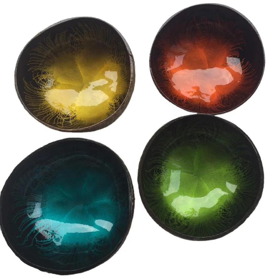 HOT Flower Lacquered Coconut Bowl for house decoration, direct supply, high quality from manufacture Vietnam