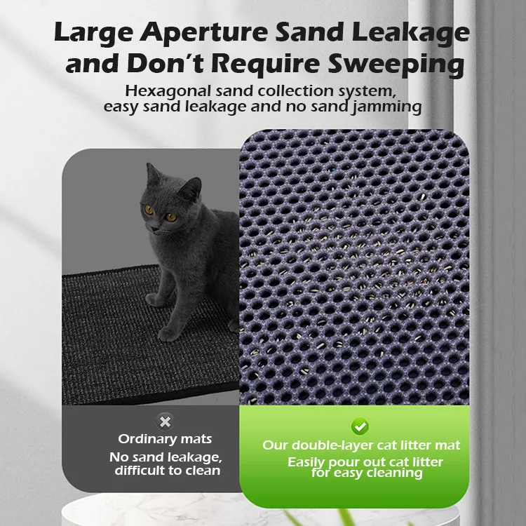 45 x 60 cm Waterproof Double Layer Honeycomb Design Cat Litter Trapper EVA Cat Litter Mat with Non Slip Backing