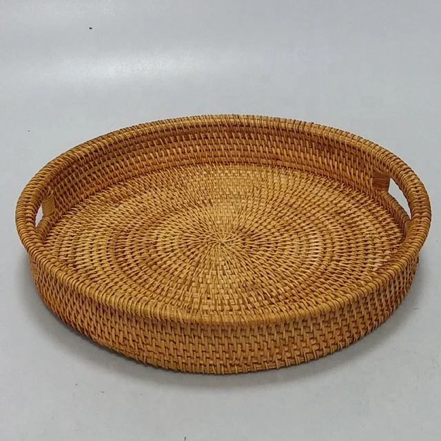 Vietnam Manufacture Natural Net Zero round Wicker Tray Table for Home Fruit Bread Kitchen Storage and Gift Straw Tray