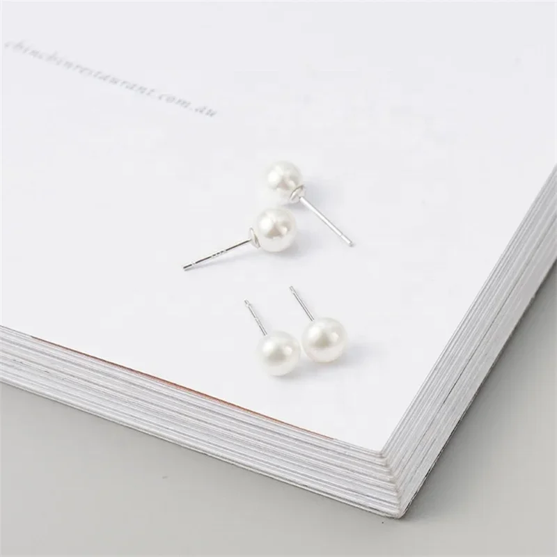 Jewelry Hot Products Shell Pearl Stud Earring S925 Silver Bling Pearl Sterling Silver Women 6-8mm Silver 925 Note 7 Working Days