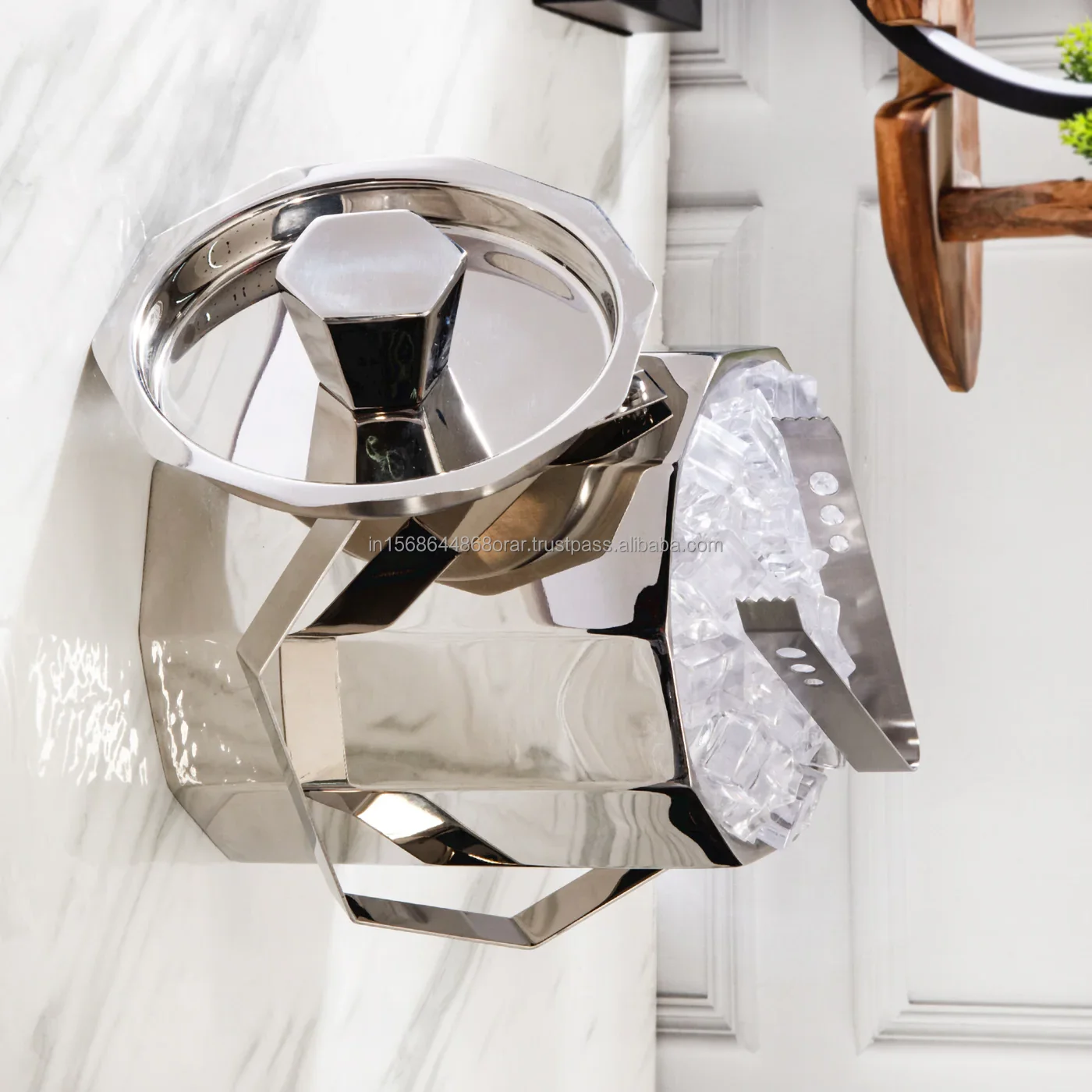 Exclusive Hexagonal Stainless steel ice bucket highly mirror polished for party occasions & beverages champagne cocktails gifts
