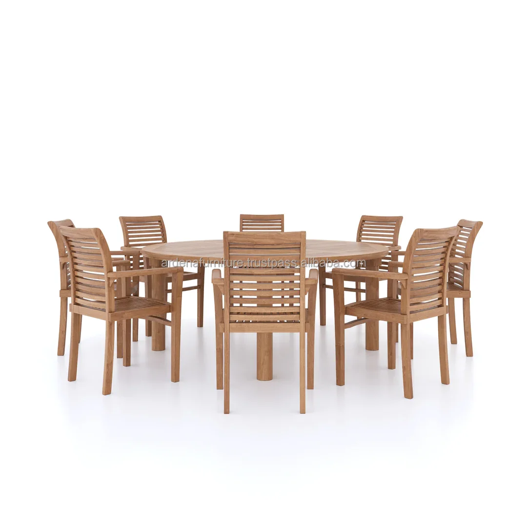 Modern Solid Wood Dining Room Furniture Set Round Teak Dining Tables and Chairs Restaurant Furniture for Hotel Villa Outdoor Use