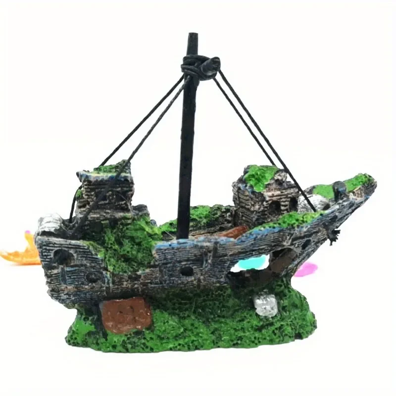 Aquarium Fish Tank Landscape Pirate Ship Wreck Ship Decor Resin Boat Ornament Aquarium Accessories Decoration