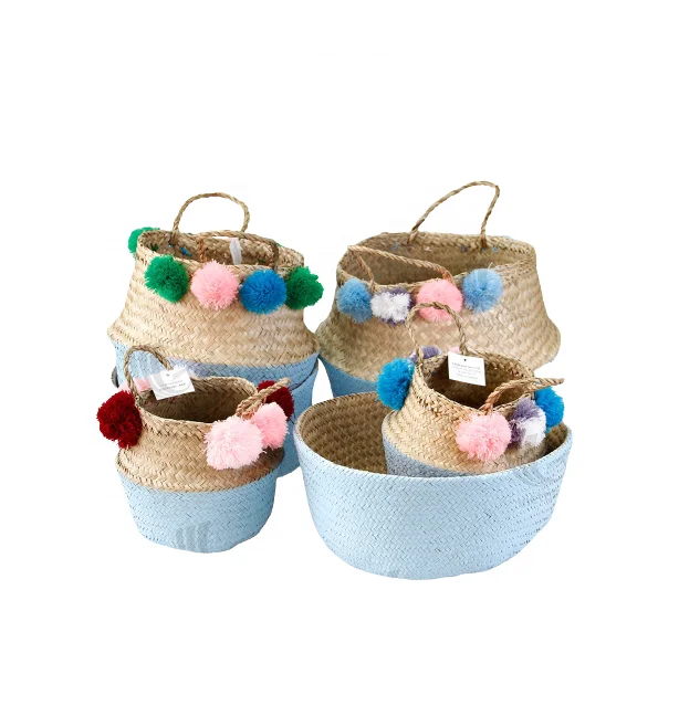 Woven Basket Sustainable Wholesales SEAGRASS BASKET DESIGN  BELLY BASKET WITH LID Home decor Handicraft in Vietnam