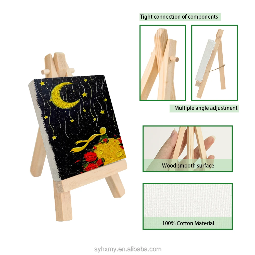 Mini Canvases with Easel Sets for Painting, 7x7cm Art Canvases Painting Kit for Kids Teenagers Acrylic Pouring Oil Water Color