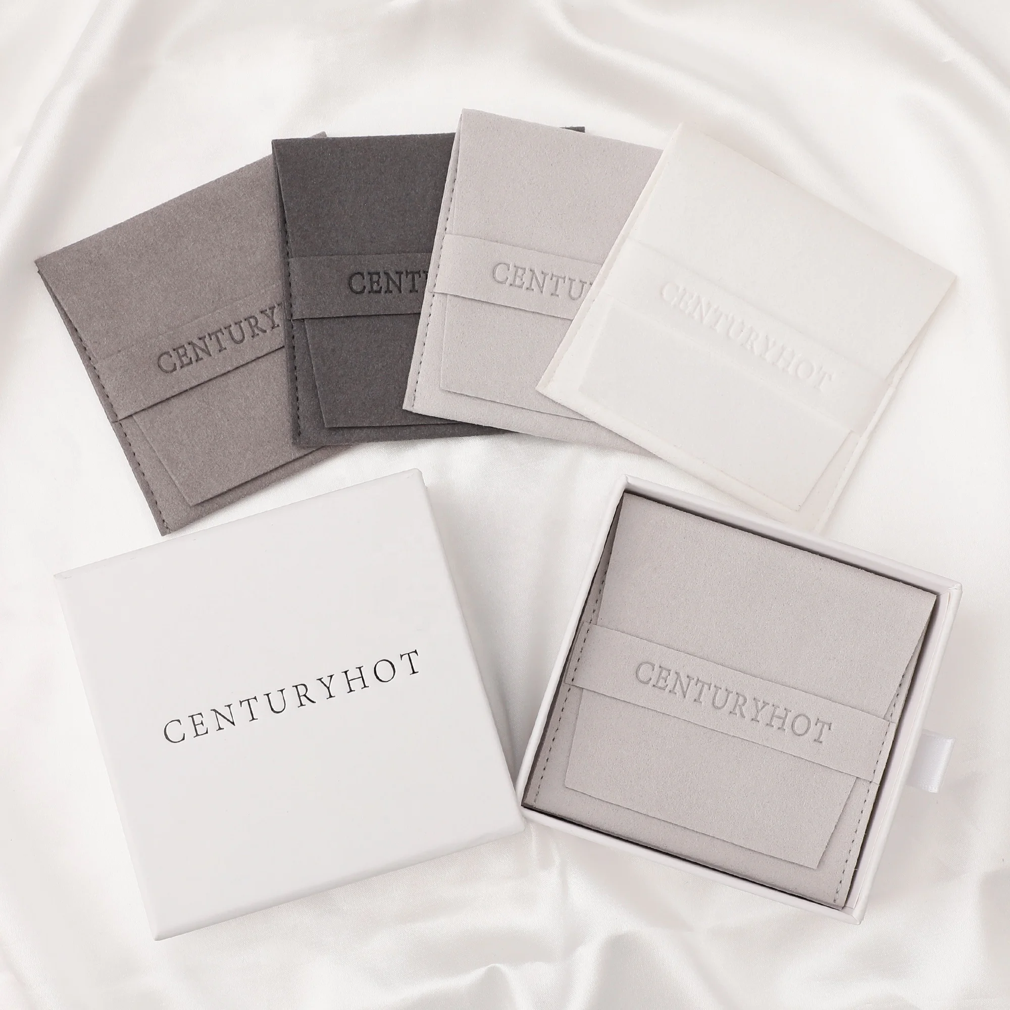 Wholesale Grey Microfiber Jewelry Pouch Bag Custom  Necklace Bracelet  Velvet Pouch, Personalized jewelry Packaging Pouch