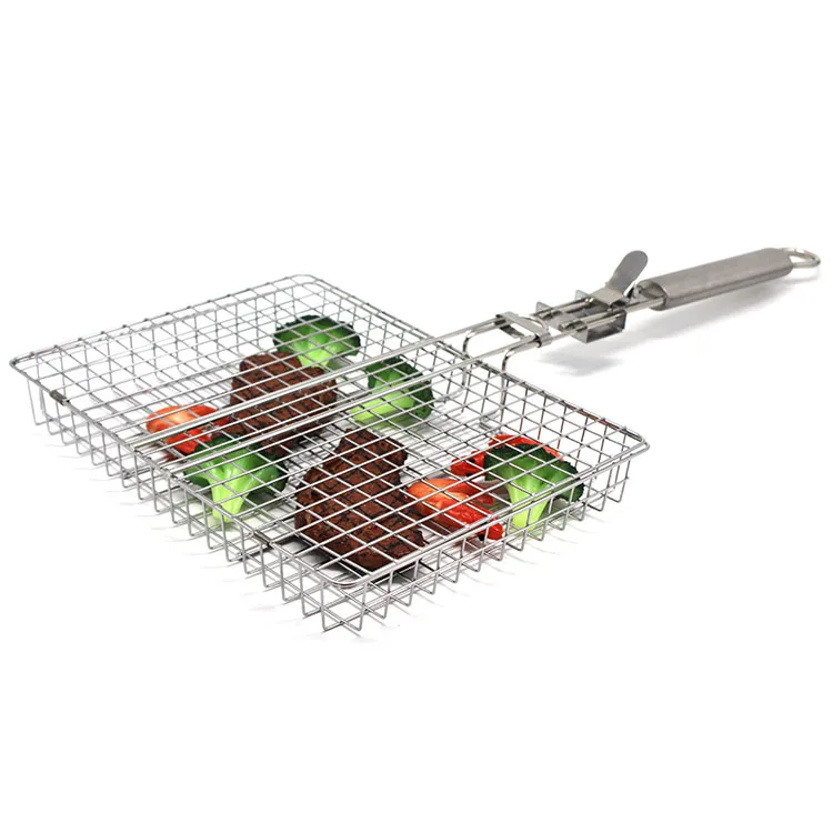 Factory Price  Stainless Steel Rolling Chicken BBQ Basket Good Quality  BBQ Grill Basket with Detachable Handle