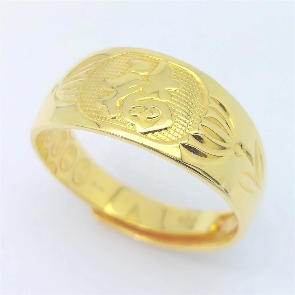 Classics Design 24K Gold Filled Long-Lasting Adjustable Good Health and Wealth Chinese Style Gold Luck Rings