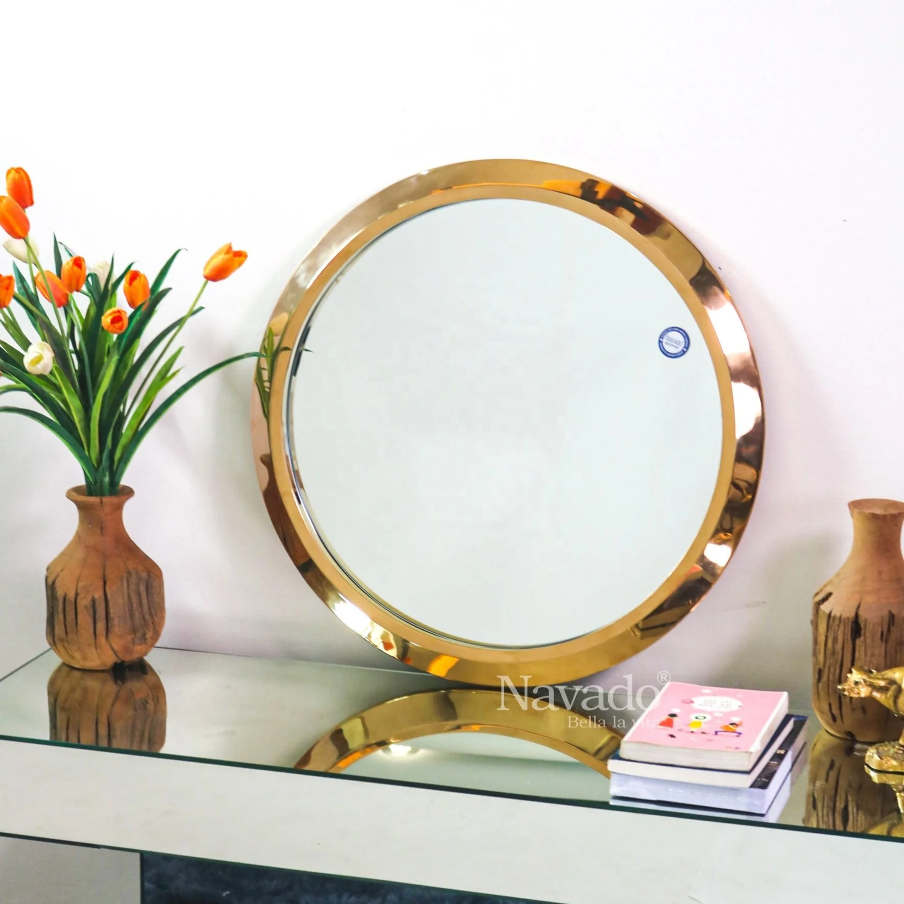 Modern Luxury D800mm Silver-Coated 8-Layer Wall Mirror Glass Material with Metal Frame for Living Room Home Decor Factory Direct