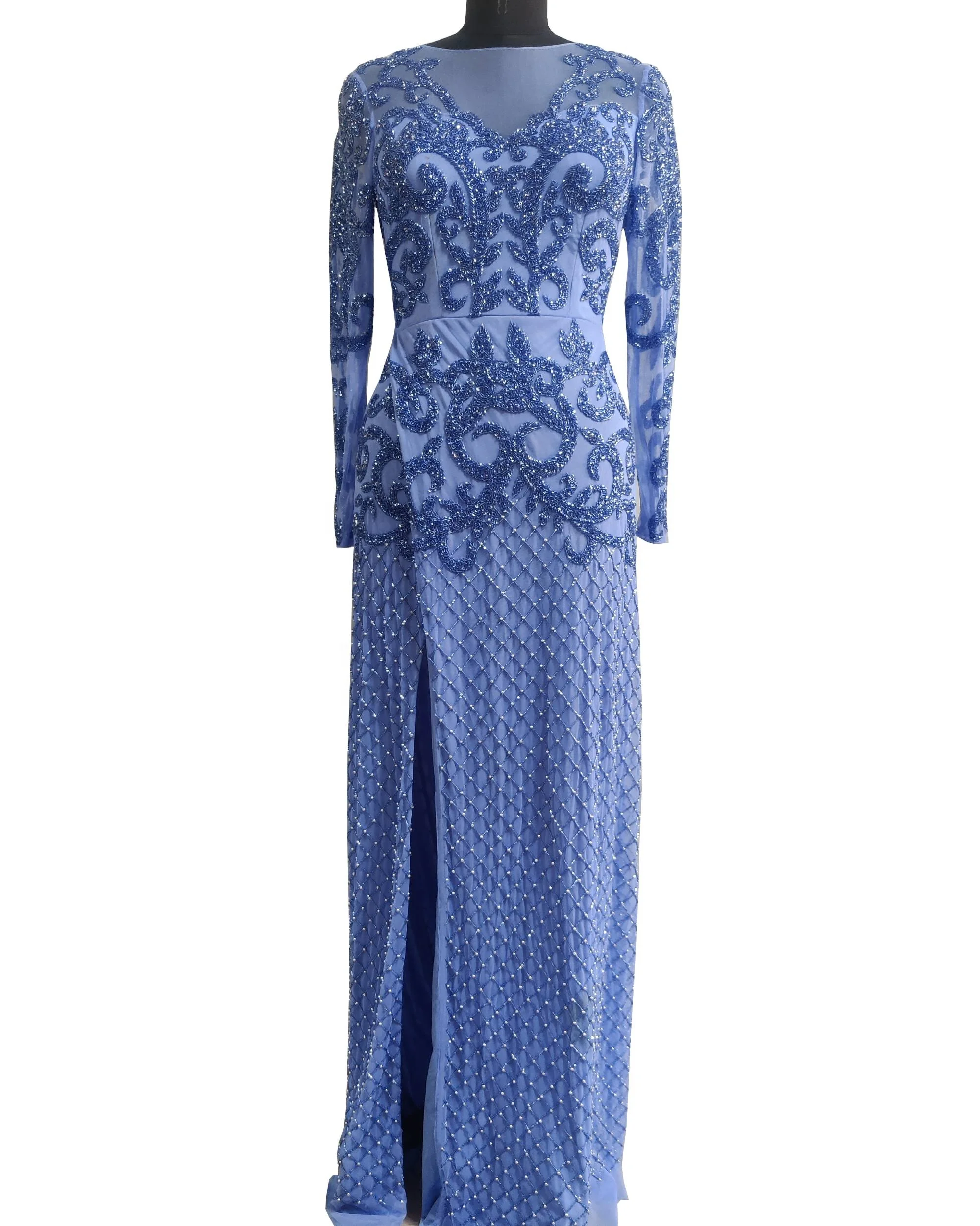 Wholesale affordable very stylish designer heavily beaded super sexy purple color hand embroidered long lavish  evening dress