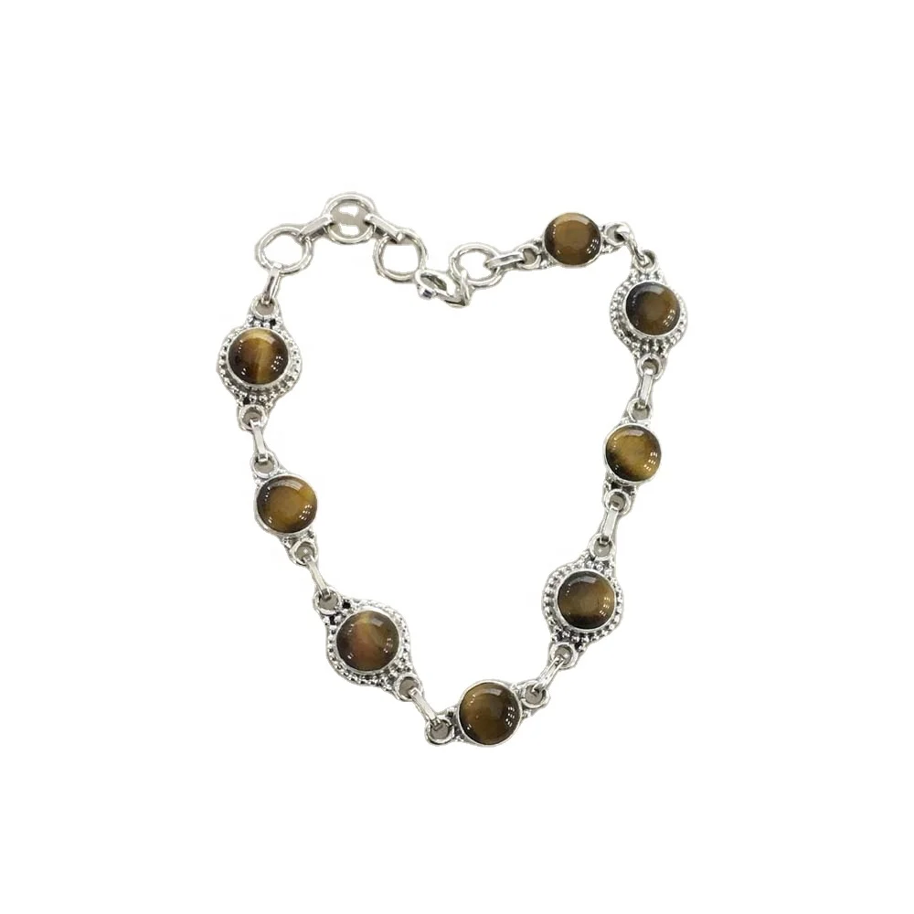 Eternity Yellow Tiger Eye Gemstone 925 Sterling Silver Bracelet Wholesale Handmade 925 Silver Yellow Tiger Eye Gemstone Bracelet