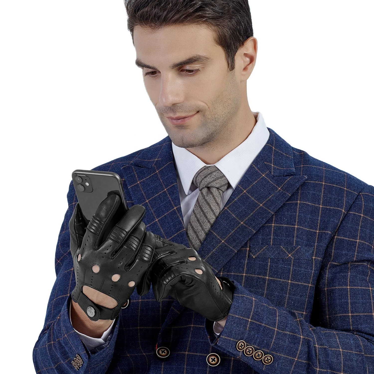 Factory Wholesale Fashion Unlined Black Brown Touchscreen Motorcycle Genuine Lambskin Leather Driving Gloves For Men