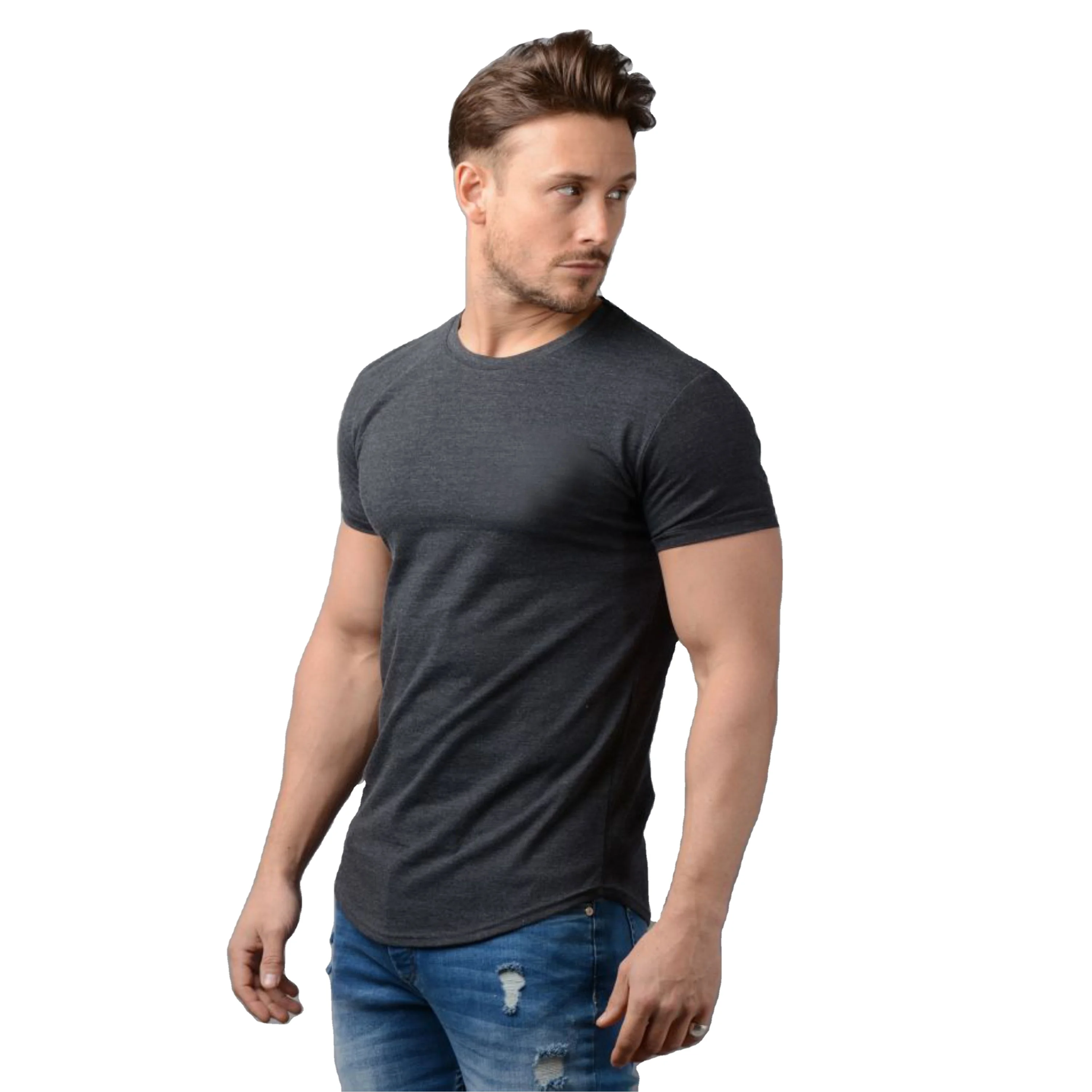 Custom Manufacturer Longline Oversized T Shirt  Mens Fashion Short Sleeve Extended Long Curved  Hem T Shirt
