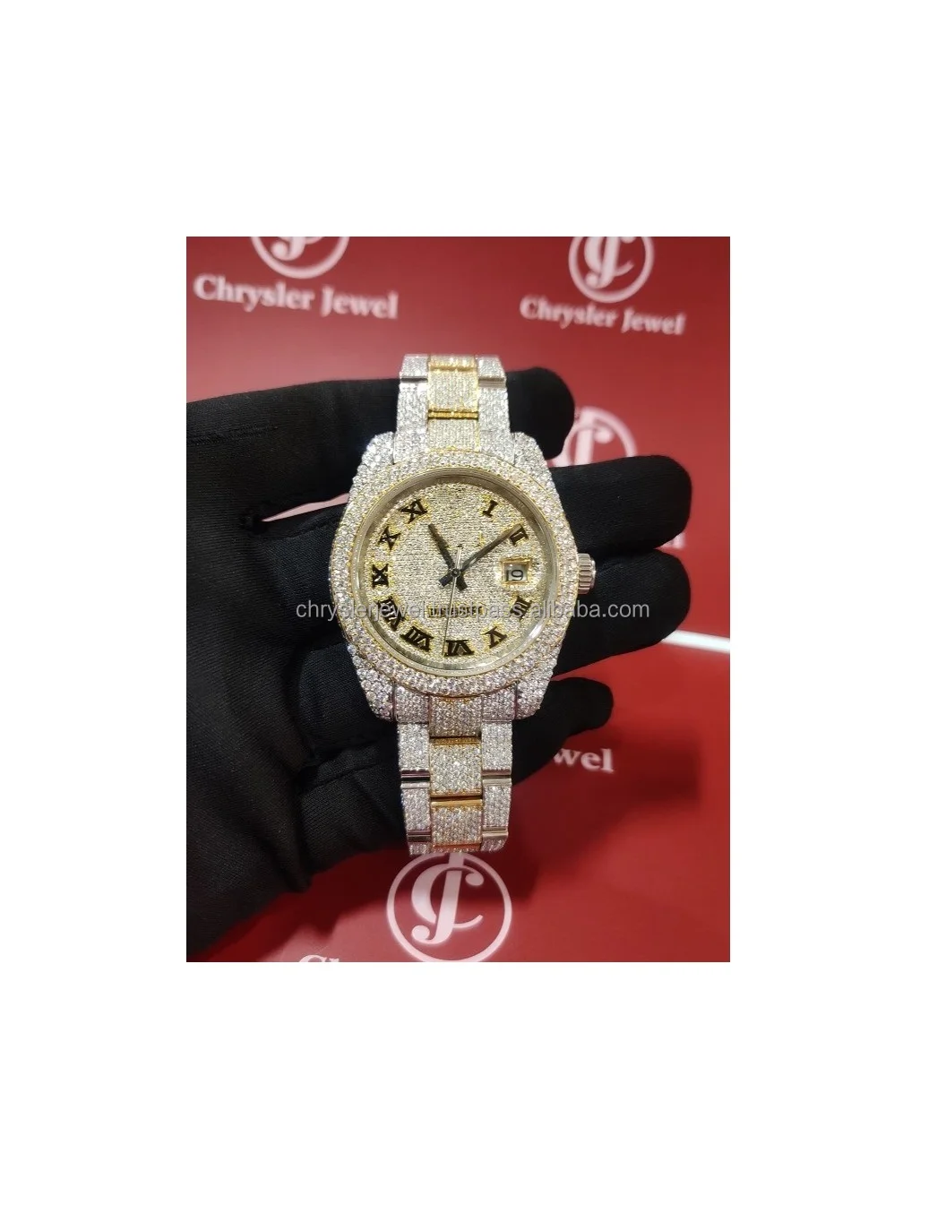 Premium Quality Antique Fully Iced Out Watch VVS Clarity Moissanite Studded Diamond Watches Luxury Stainless Steel Watch for Men
