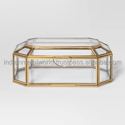 Small glass and metal jewelry new arrival small glass jewellery box with rose gold edges wholesale suppliers