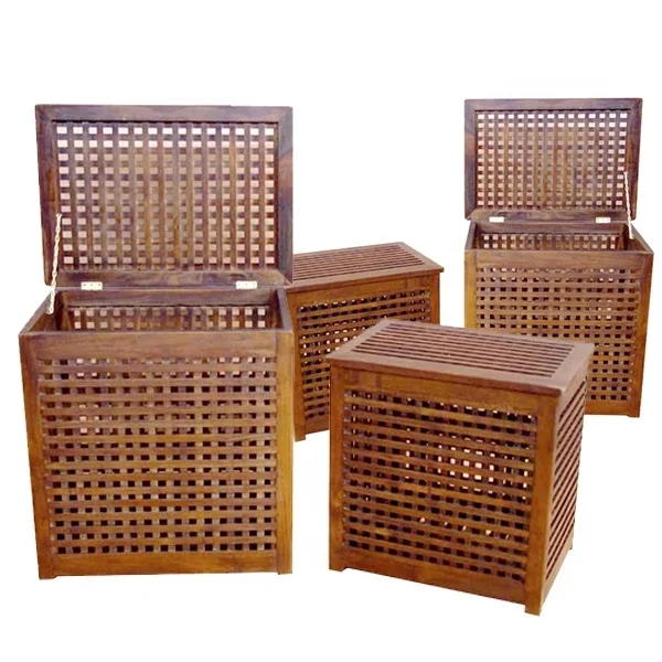 Wooden Basket Other Bathroom Furniture Laundry Basket Hotel Apartment Teak Wooden Boxes Furniture Set