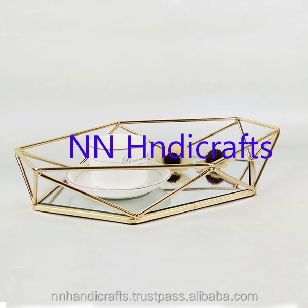 Unique Latest Design Golden Luxury Metal Mirror Round Serving Tray Plate Platter Dish Server For Gift Party Table Home Hotel Bar