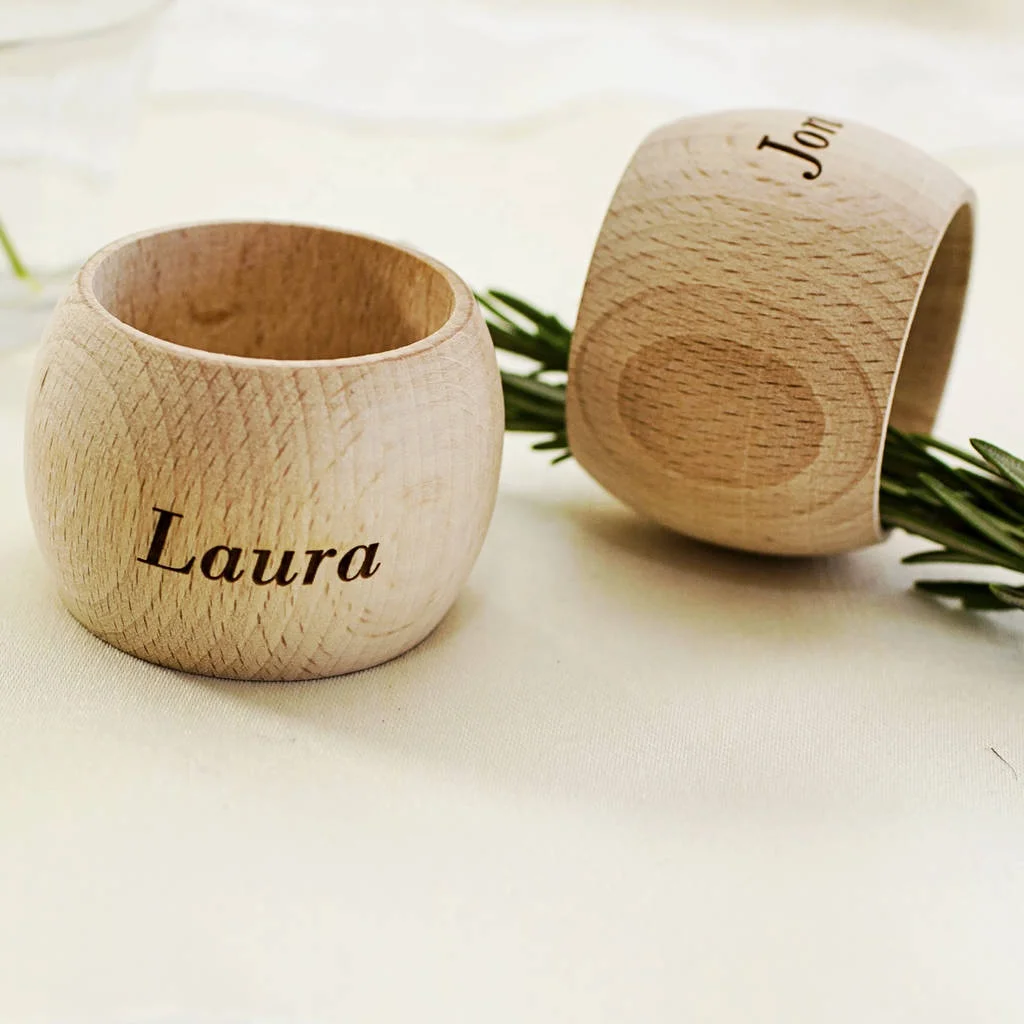 Customised handmade Wooden napkin ring Logo OEM name engraving set of 4 home decor table ware premium luxury quality cheap price