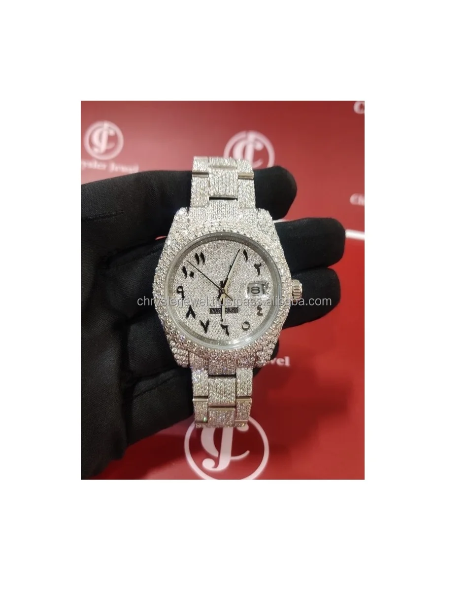 Fully Iced Out VVS Moissanite Diamond Automatic Movement Watch 925 Starling Silver Handmade Wrist Watch Gift For Men & Women