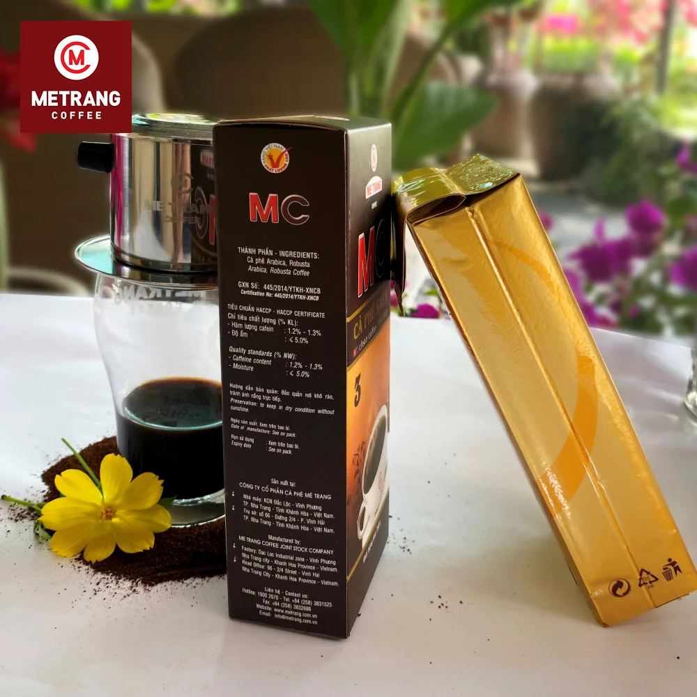 Blend Sweet Taste High Quality Arabica Robusta MC3 OEM Roasted Ground Coffee In Box Packaging Use by Phin filter