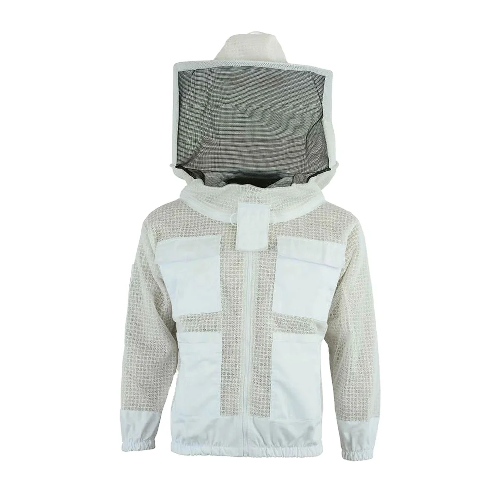 Ventilated Cotton Beekeeping SafetySuit with Hood Protective Workwear Coverall Jacket in Shirt Style