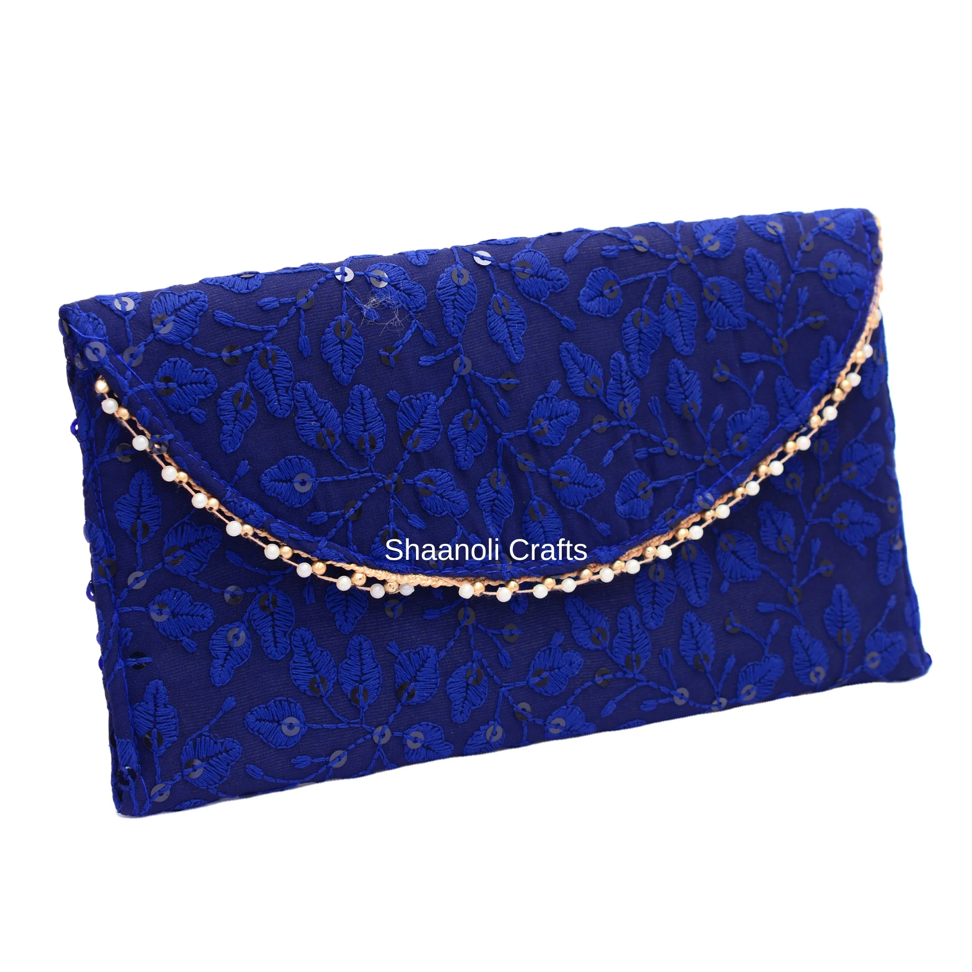 New Arrival Indian Handmade Chikankari Ethnic Envelopes Slim Wrist Handbag Zipper Snap Single Strap Mobile Case Polyester Gift