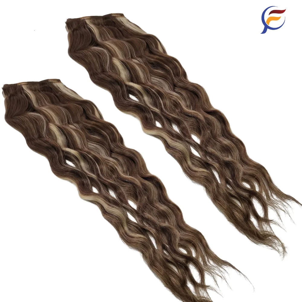 Brunette Blonde Highlights 100% Human Remy Hair Body Wave Texture Double Weft Hair Extensions Light Color Genius Weft Bundles
