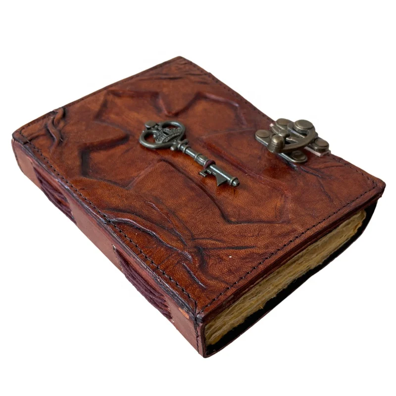 Antique Handmade Deckle Edge Paper Key Brown Vintage Leather Journal 240 Sketchbook Book of Charmed Spell Wiccan Journals