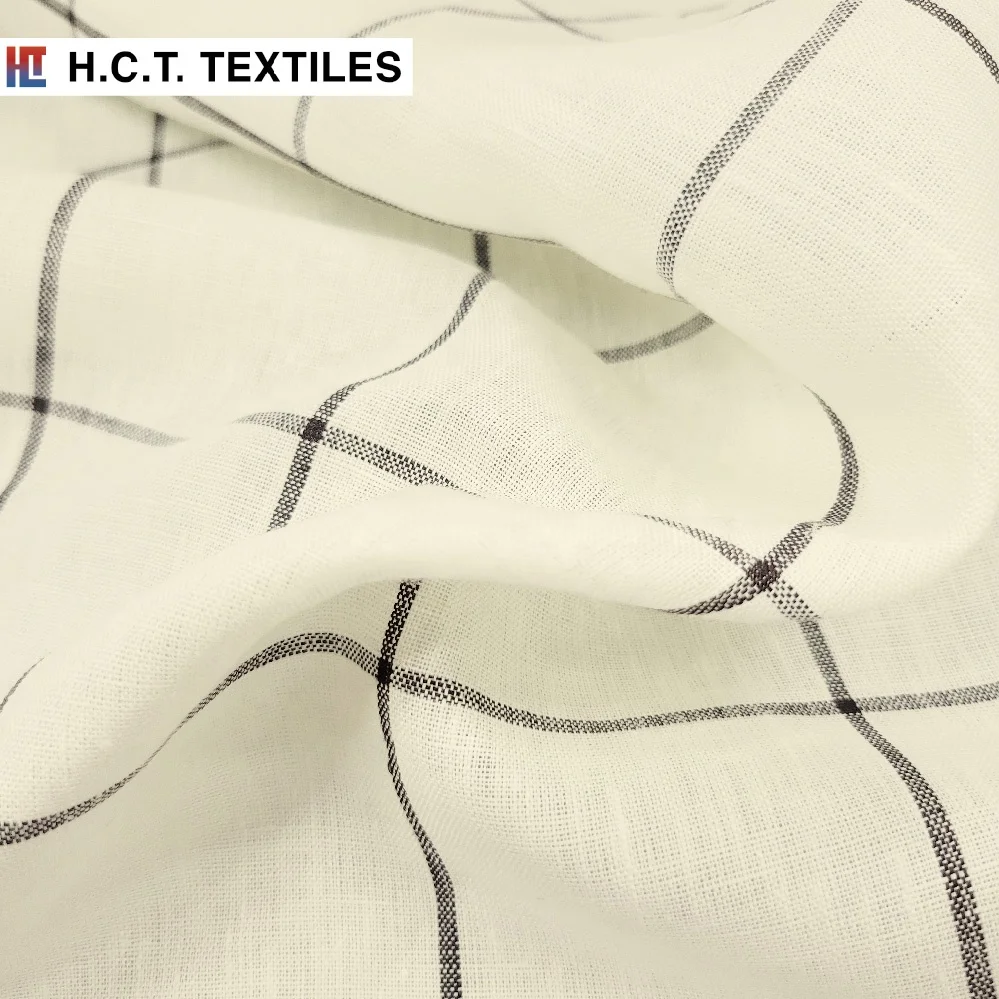 Spring Summer sustainable Plaid windowpane check 165g 100 Linen fabric for dress skirt