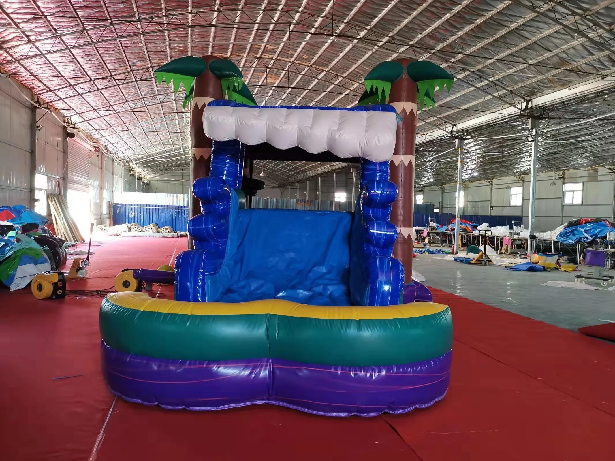 marble purple inflatable castle combo palm tree bouncy castle jumping bouncer tropical moonwalk combo with heart-shaped pool