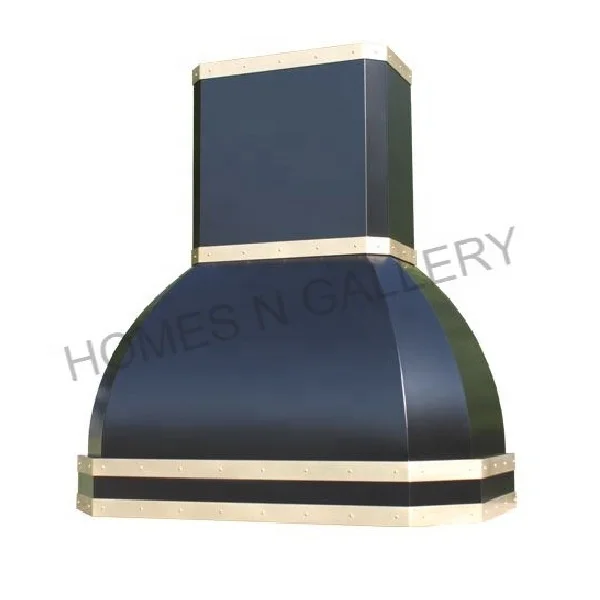 Top selling High Quality Antique Design Powder Coated Copper Brass Kitchen Island Range Hood Canopy Chimney With Strip Rivets