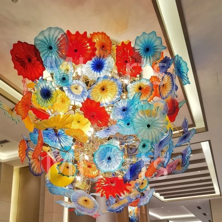 Lotus Flower Glass Plate Wall Art Decoration Handmade Master Carton Murano Glass Modern Custom Made Hand Blown Decorative Blue